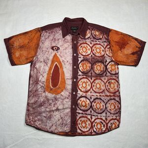 Eddie Bauer Men Medium Linen Cotton Blend Multicolor Unique‎ Art Button Up Shirt